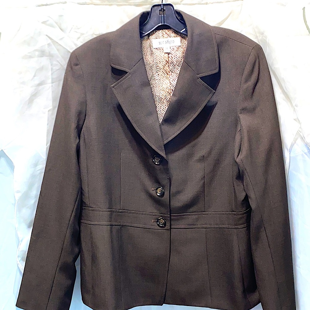 SUIT STUDIO POLYESTER BROWN SUIT BLAZER SZ 14